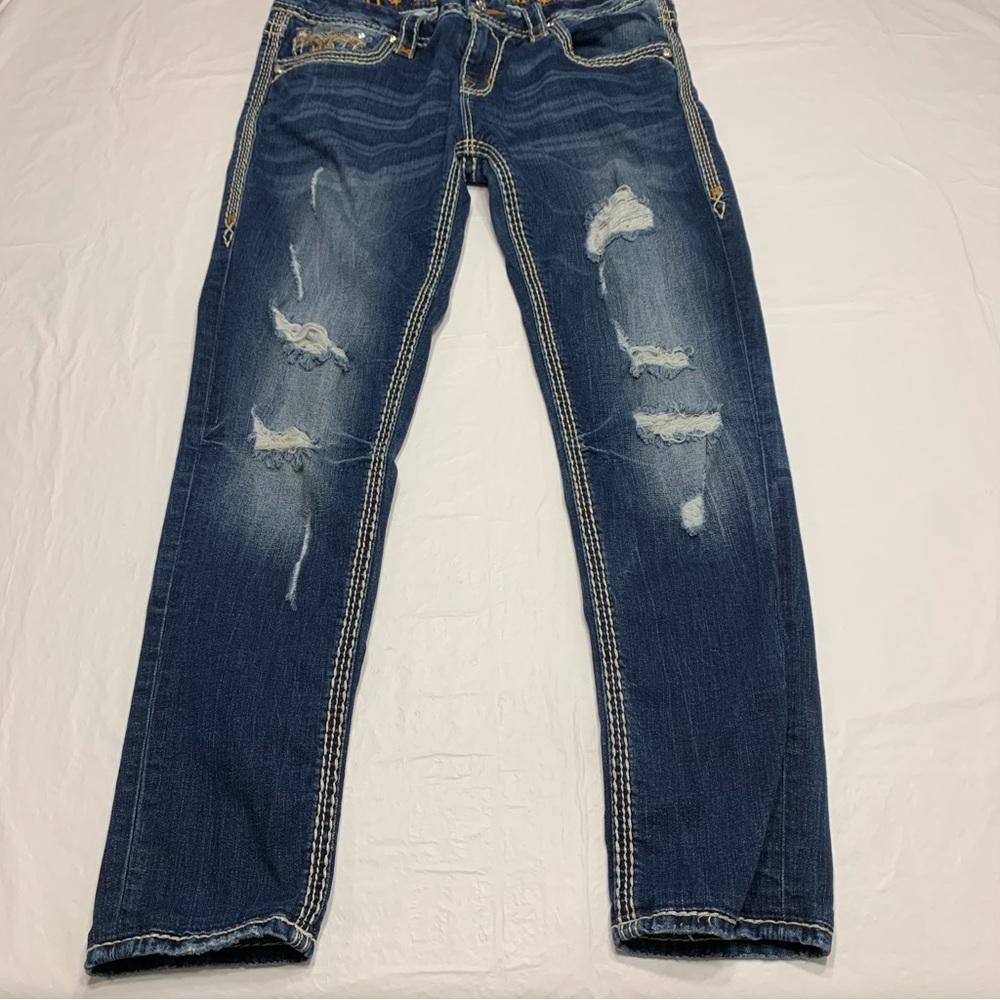 Rock Revival Boris Skinny Embroidered Distressed Skinny Jeans Women’s 30 - Picture 3 of 12
